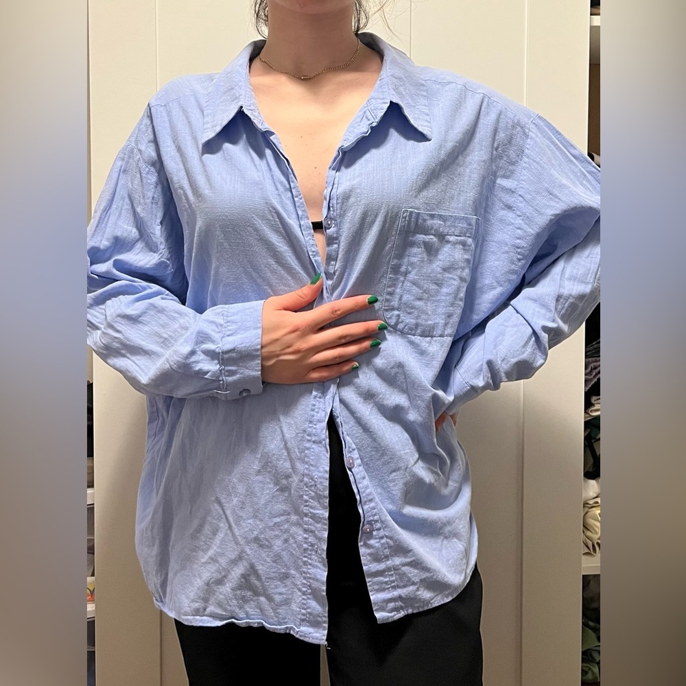 Blue linen oversize buttondown